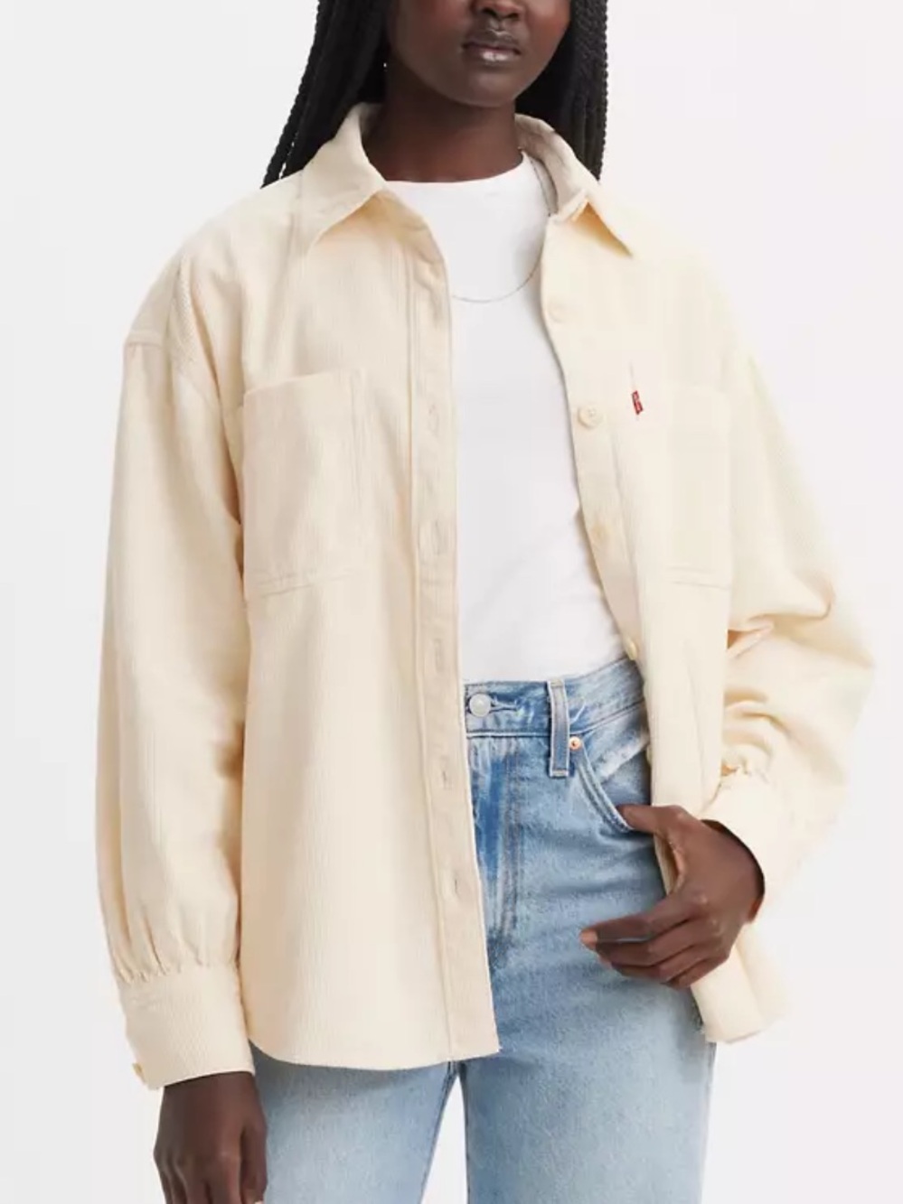 Levi’s Orion Corduroy Overshirt Cream White Button Up Size Medium Oversized